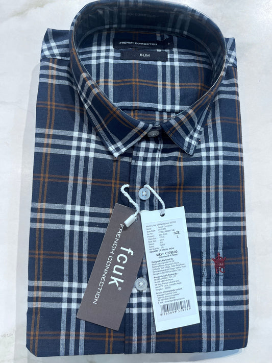 [FCUK] FULL SLEEVE CHECKERED SHIRT LARGE