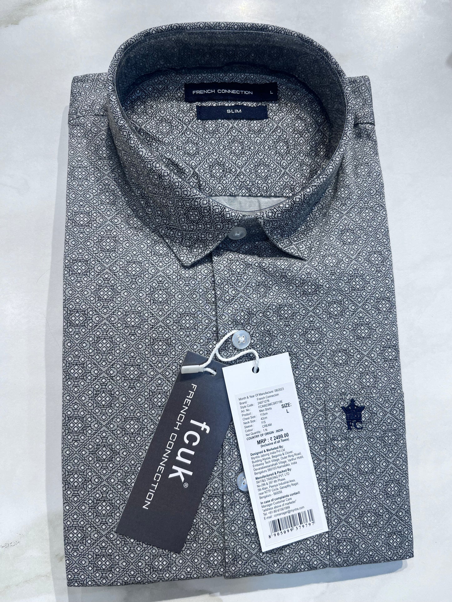 [FCUK] FULL SLEEVE PRINTED SHIRT LARGE