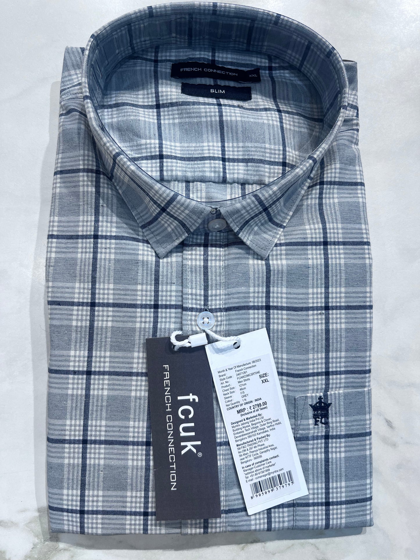 [FCUK] FULL SLEEVE CHECKERED SHIRT XXL