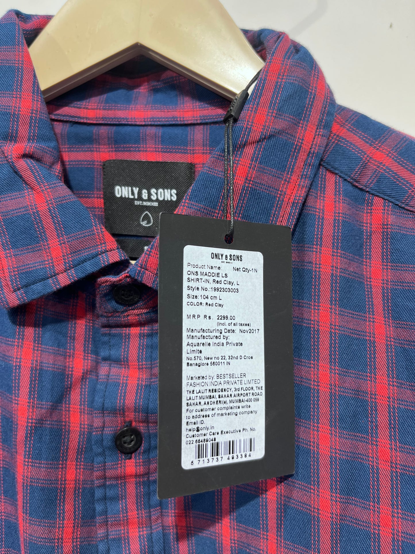 [ONLY & SONS] FULL SLEEVE CHECKERED SHIRT LARGE